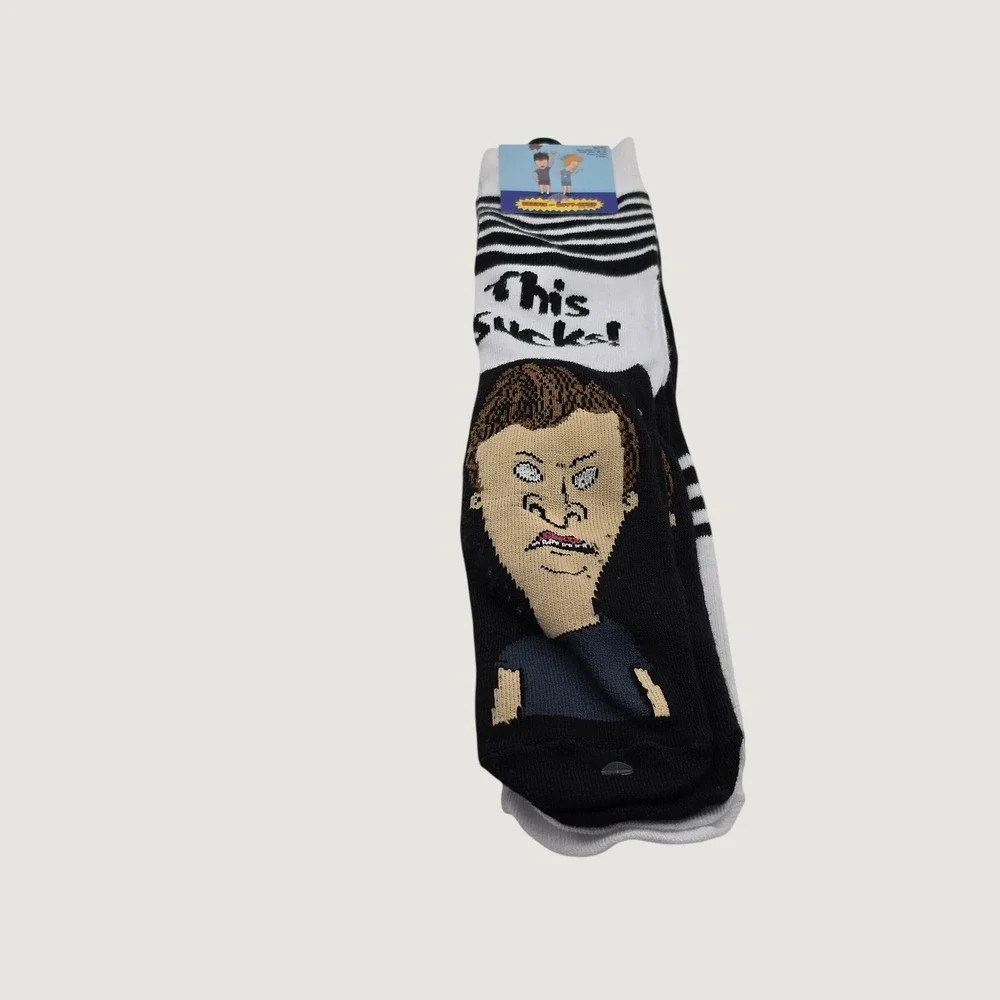 MTV Beavis and Butt-Head Men 10-13 Crew Socks 2-Pair Set New